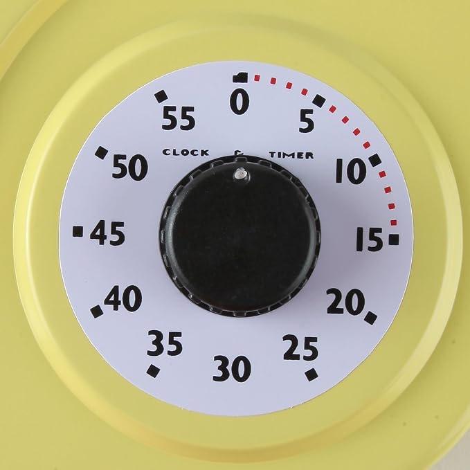 Lily's Home - 9 Inch x 12.5 Inch - Retro Kitchen Wall Clock, Vintage Wall Clock with a Thermometer and 60-Minute Timer, Ideal for Any Kitchen, Office, or Diner (Yellow)