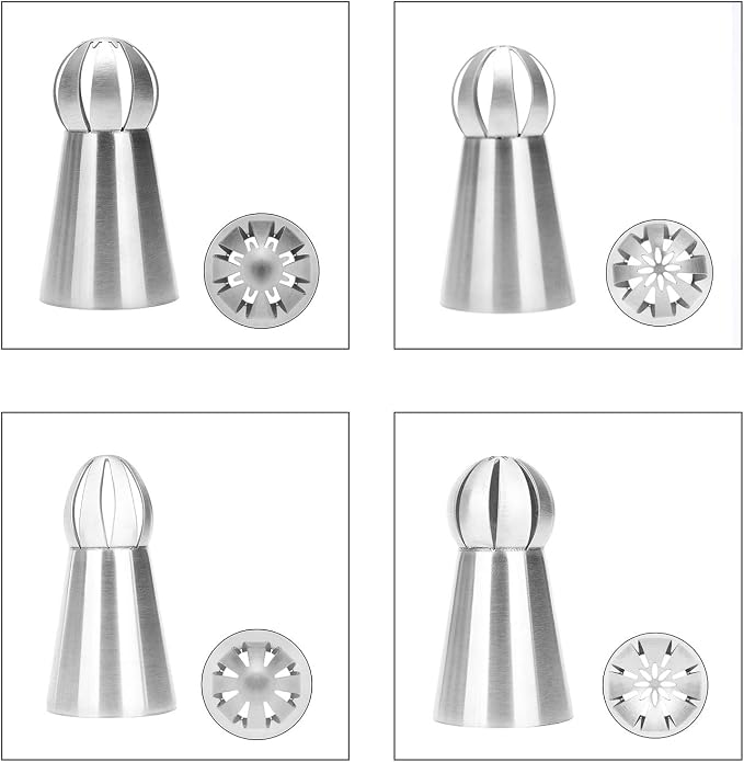 8PCS Russian Piping Tips Set, Stainles Steel Cake Cupcake Decorating Supplies Russian Ball Tips Pastry Nozzle Flower Shaped Frosting Icing Tips Set Baking Tools By Giveme5 (3#)