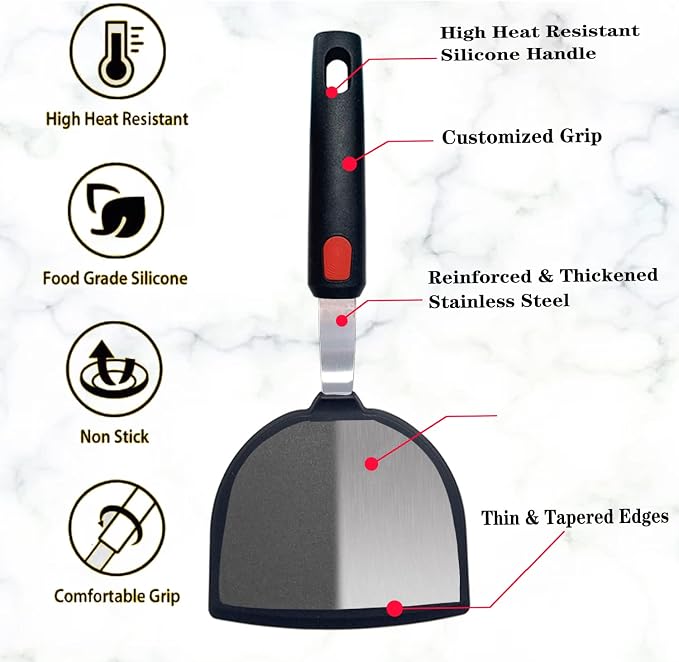 Silicone Fish Spatula Turner Half-Round Dense Spatulas Omelette Pancake Spatulas for Nonstick Cookware Egg 600°F Heat-Resistant