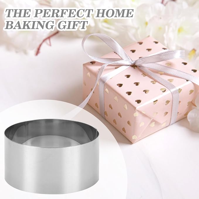4-Pack 3 Inch Stainless Steel Baking Ring Molds with Pusher - Professional Food Ring Mold for Cooking & Baking, Easy Release Crumpet Rings, Dishwasher Safe & Leak-Proof Silver Kitchen Tools