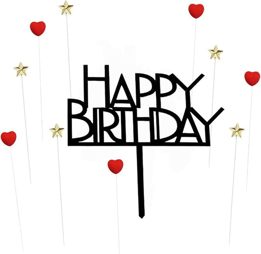 Happy Birthday Cake Topper Birthday cake Topper Decoration Supplies Party decoration (Black F)