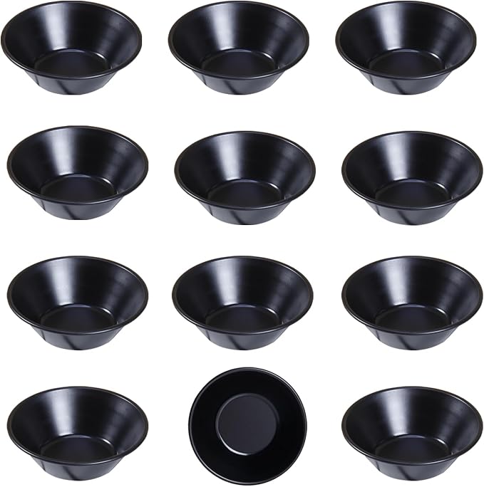 CHEFMADE Mini Egg Tart Pan Set, Non-Stick 3 Inch 12Pcs Round Tart Molds for Baking, Mini Baking Pans for Egg Tarts, Cupcakes, Quiche, Oven & Air Fryer Safe (Black)
