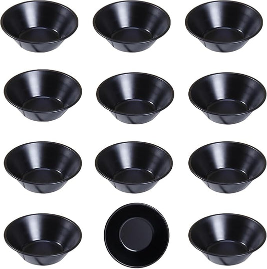 CHEFMADE Mini Egg Tart Pan Set, Non-Stick 3 Inch 12Pcs Round Tart Molds for Baking, Mini Baking Pans for Egg Tarts, Cupcakes, Quiche, Oven & Air Fryer Safe (Black)