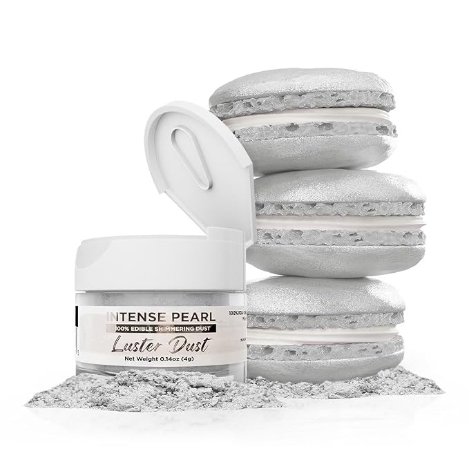 Luster Dust - Intense Pearl White (4g 1x Jar) | Edible Vegan Dust & Paint for Cake Decorating, Ice Cream, Desserts, Cocktails and Beverages by Bakell
