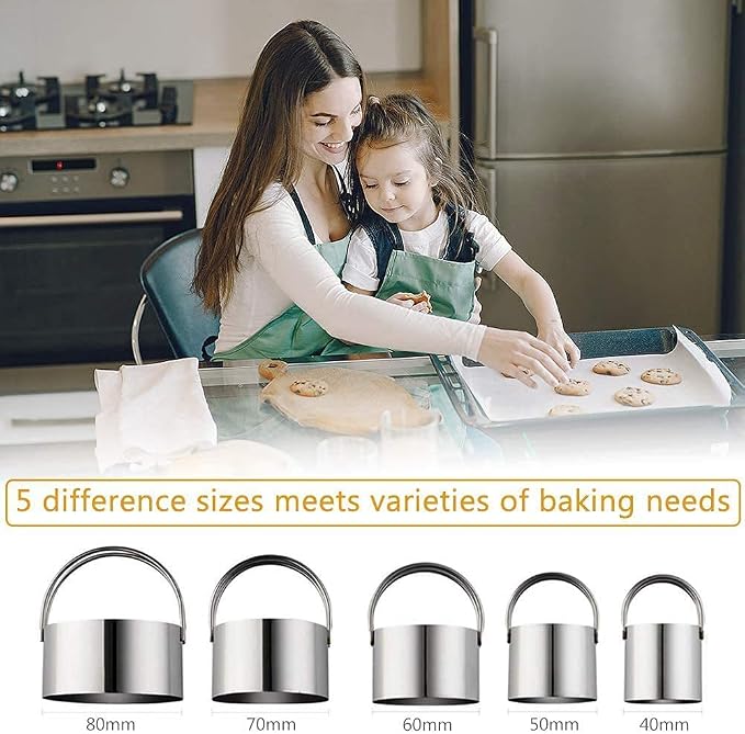 Stainless Steel Biscuit and Cookie Cutters with Handle - 5-Piece Set(1.75"~3.25"), for Professional Baking and Home Kitchen