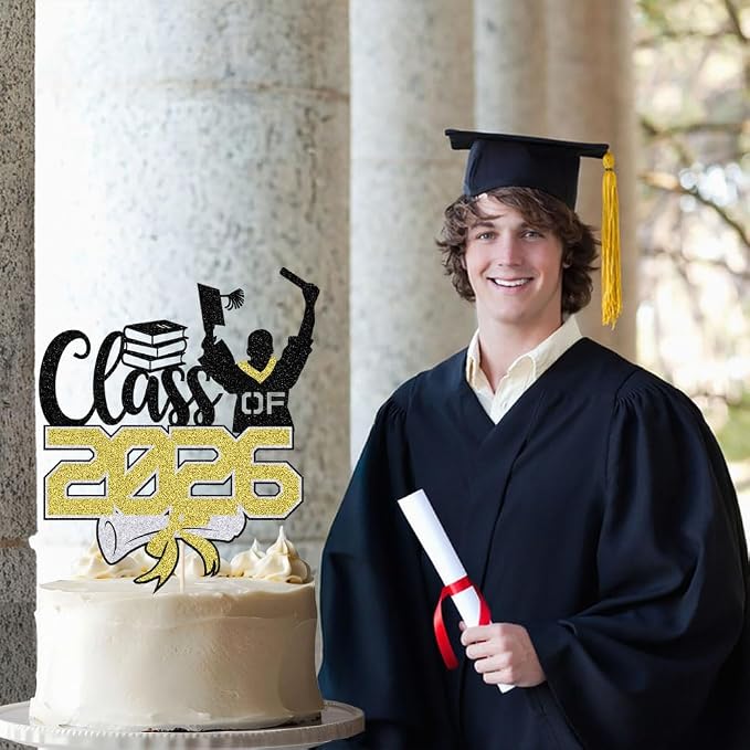 Class of 2026 Congrats Grad Cake Topper Glitter Graduation Party Supplies - High School College Graduates -College Graduate Cake Topper Decorations (Class of 2026 Black gold)
