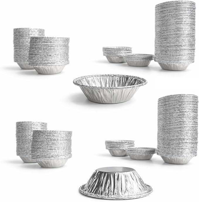 100 Pack Mini Tart Pans | 2.2" Small Disposable Aluminum Foil Tart Molds | Shallow Individual Baking Cups for Air Fryer & Oven | Tiny Pie Tins for Bite-Sized Egg Tarts, Dessert, Catering