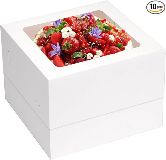 Moretoes 10pcs Cake Boxes 12x12x8 Inch White Bakery Boxes with Window Tall Dessert Cardboard Containers for Cakes Cupcakes Pies Donuts Cookies, for Valentine's Day Mother's Day