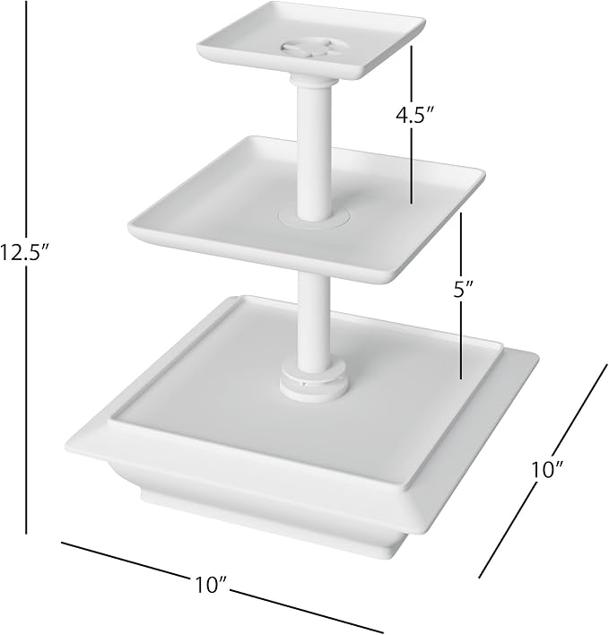 3-Tier Cupcake Stand - Square Display Stand for Birthday, Tea Party, Wedding, or Baby Showers - Dessert Table Display Set (White)