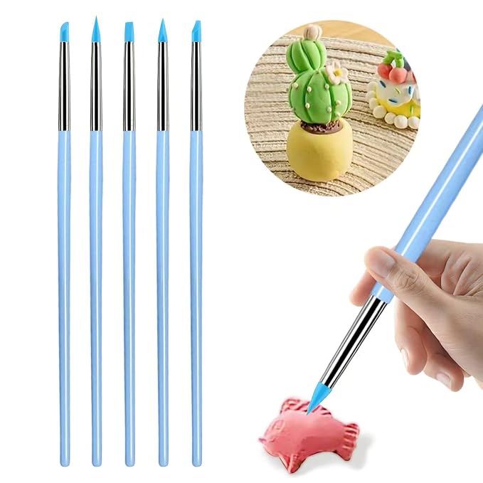 5Pcs Silicone Sculpting Tools, Blue Clay Sculpting Tools, Multi-Shape Silicone Brushes, Pottery Modeling Tools for Polymer Clay, Ceramics, Nail Art, Fondant & Craft DIY