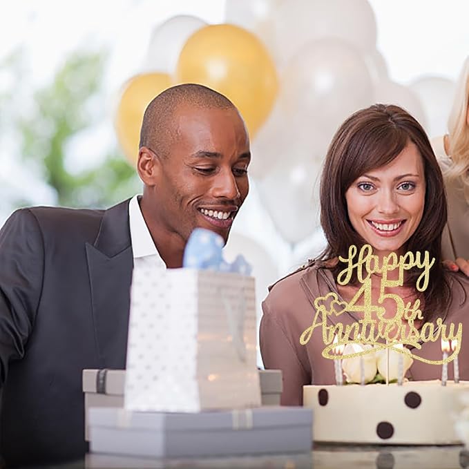 Sleyberoy Glitter Happy 45th Anniversary Cake Toppers - Wedding Party Decorations for Company, Birthday, 6=45th Wedding Anniversary