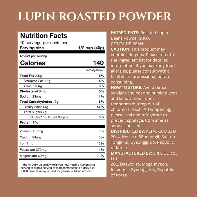 Lupinery Roasted Lupini Beans Flour Powder | 100% Australian Lupin 400g | High Protein Gluten Free Flour Alternative | Low Carb Plant Based Ingredient for Bread Smoothies Cooking and Baking
