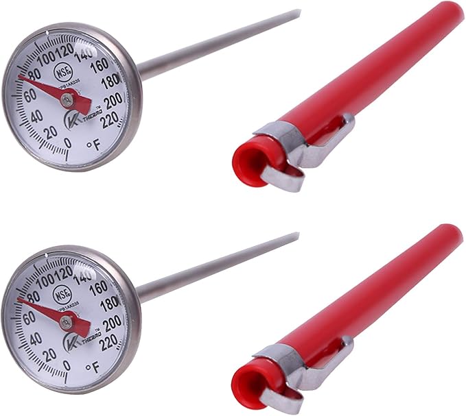KT THERMO Instant Read 1-Inch Dial Thermometer(2-Pack),Best for The Coffee Drinks,Chocolate Milk Foam