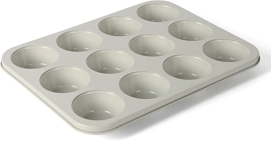 Martha Stewart Gallen 12 Cup Nonstick Carbon Steel Muffin and Cupcake Pan – Cool Grey, Durable Bakeware for Even Baking and Easy Release