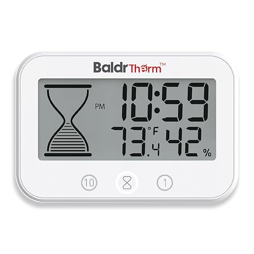 Baldrtherm Digital Timer, Works as a Countdown Timer, Real-time Clock, Hygrometer Thermometer. IP67 Waterproof Safe for Kitchen Bathroom Use. (White)