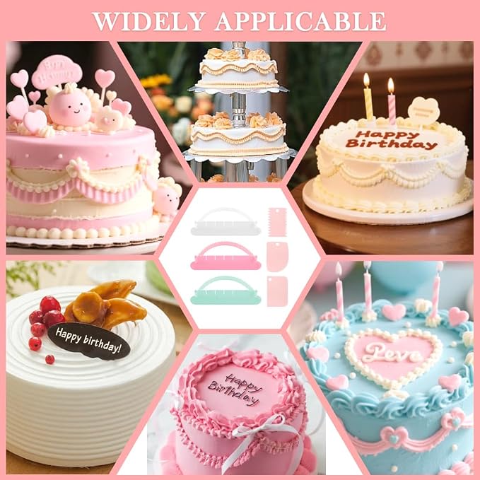 3 Pcs Cake Arch Guide Tool With 3 Pcs Cake Scraper Cakes Smoother,Cakes Arch Tool Convenient for Controlling the Size and Position of the Arc,Suitable for Beginners and Bakers