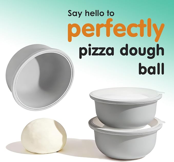 3Pcs Stackable Silicone Pizza Dough Proofing Proving Containers with Lids,Pizza Dough Proofing Box 700ml For Home Kitchen | Make 12" Pizzas (Grey)