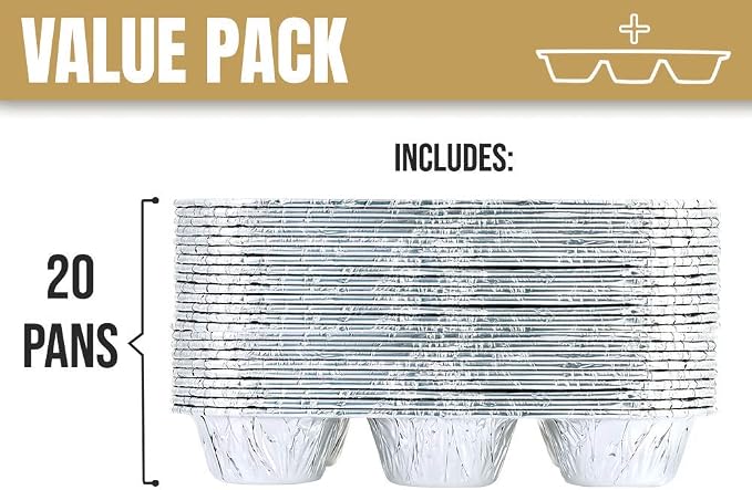 DOBI Muffin Pans (20 Pack) - Disposable Aluminum Foil 6-Cup Cupcake Pans, Standard Size. Classic Muffin Tin Size for Baking Cupcakes, Muffins and Mini Quiches