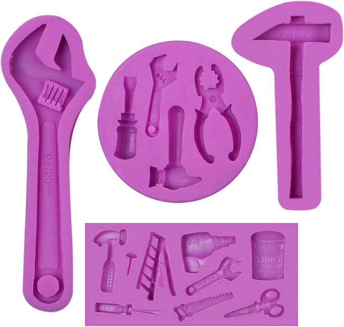 Hand Tools Silicone Molds, Construction Tools Wrench Fondant Molds, Hammer Ladder Pliers Chocolate Baking Molds for Cake Decoration Cupcake Toppers Candy Sugar Craft Gum Paste Clay Resin