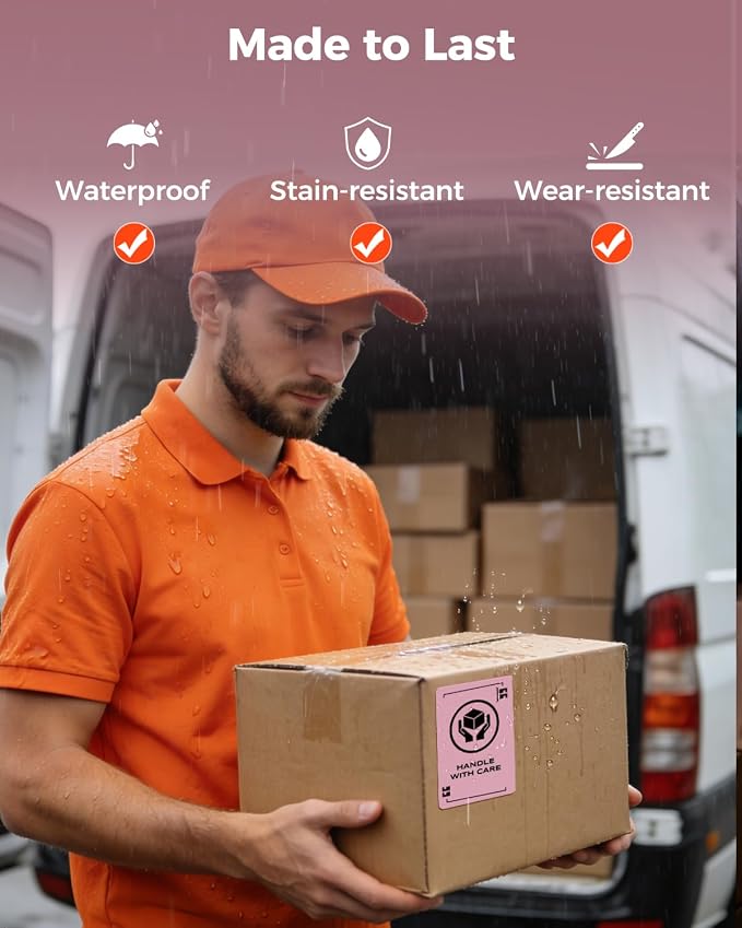 MUNBYN 4” X 3” Direct Thermal Labels, Thermal Printer Stickers, Strong Adhesive, Labels Paper for Mailing, Barcode, 500 Sheets/1 Roll, Pink