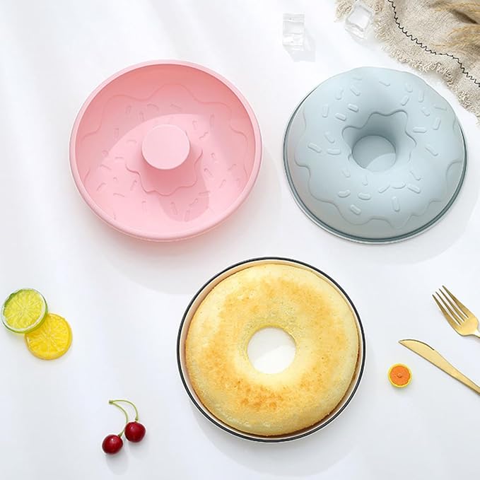 VALICLUD Silicone Donut Mold Non-stick Baking Tray Pink Doughnut Heat Kitchen Supplies for DIY Pastry and Cake Baking