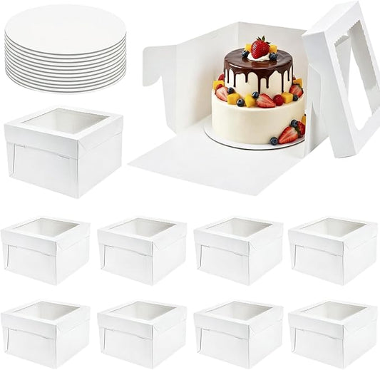 Cididu 20Pcs Cake Boxes 12 Inch, Tall Cake Box with Window and Boards for Multi-Layer Cakes, 350g Thick Cardboard White Bakery Box for Mother's Day Wedding Birthday Cakes Transport Box (12x12x8 Inch)