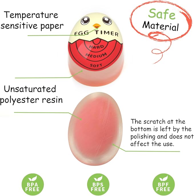 Lasubst Egg Timer for Boiling Eggs that Changes Color When Done, Red, Pack of 2