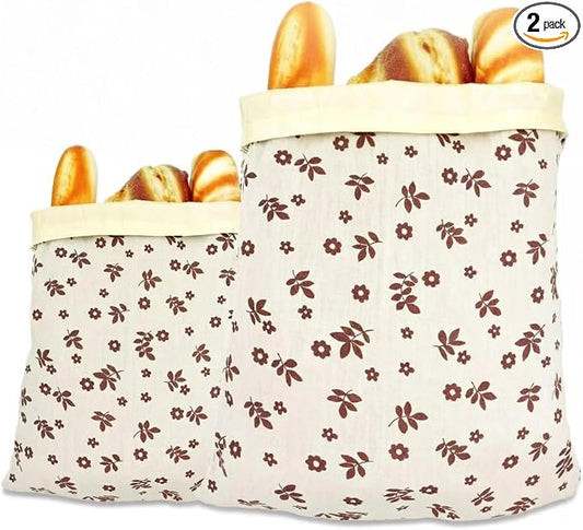 2 Pack Beeswax Bread Bags for Sourdough, Reusable Linen Bread Storage Bags, Eco-Friendly Waxed Cloth Bags for Homemade Bread, Baguette, Food Storage – Freezer Safe, 16 x 12 Inch