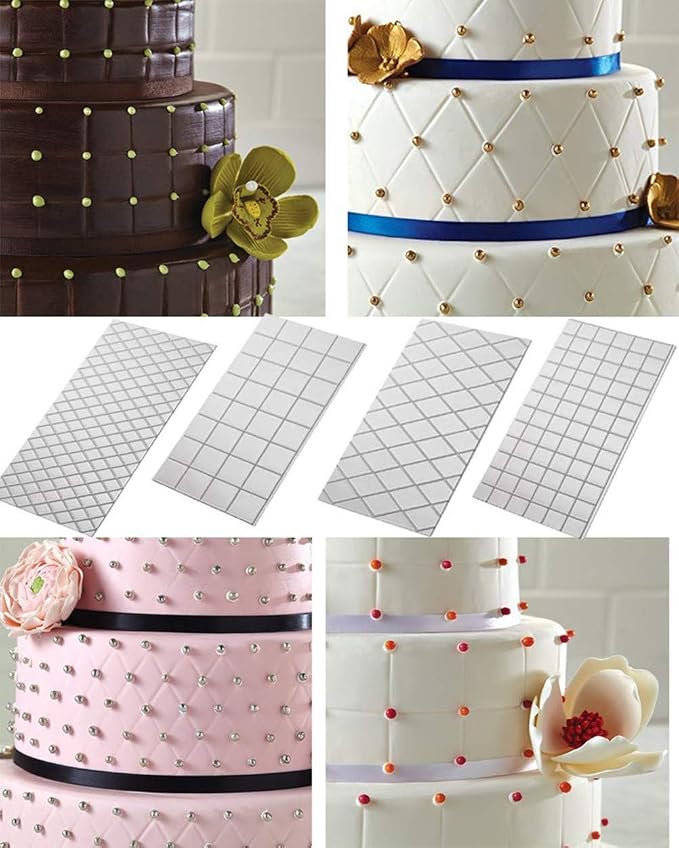 10 Set Fondant Impression Mat Mold Lace Embossing Mat Tree Bark/Brick Wall/Flower/Stone Wall Fondant Impression Mats Texture Design for Cupcake Border Decoration