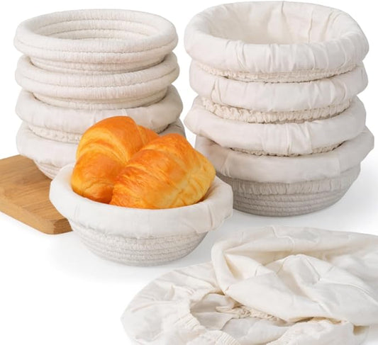 Zhehao 8 Set Mini Banneton Basket Cotton Rope Banneton Bread Proofing Round Basket & Liner for Artisan Bread Baking 5 Inch Mini Sour Dough Starter Kits Baking Supplies for Home Bakers Wife Mom