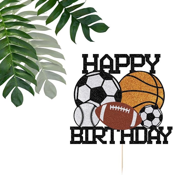 Sports Happy Birthday Cake Topper， | Boys and Girls Sport Theme Party Decoration，Football basketball Rugby baseball Cake Decorations Birthday Decor for Sport
