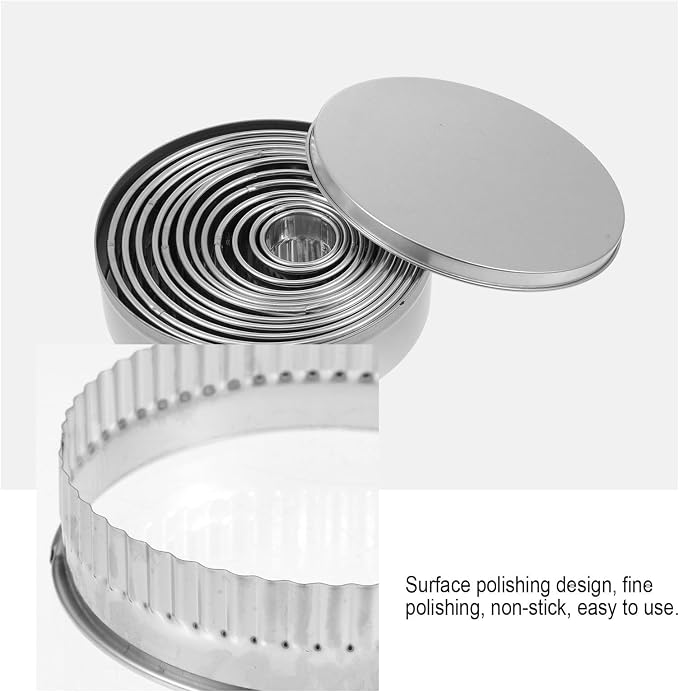 Homoyoyo 12pcs 304 Stainless Steel Dumpling Wrappers and Cookie Molds Set with Fluted Edge Baking Cutters for Pastry Dough and Biscuit Baking Tools