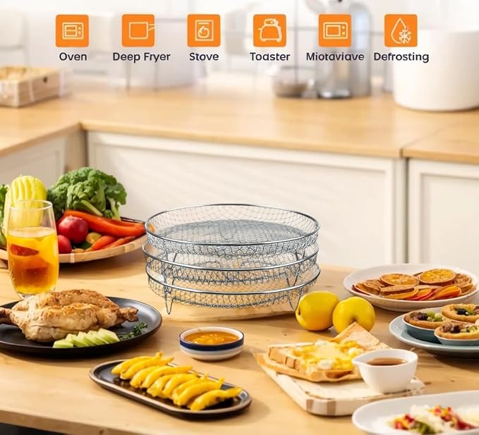 3 layer circular Baking net Air Fryer Racks for Gowise USA Airfryer,Accessories for Ninja AirFryer,Fit all 4.2QT - 5.8QT Air fryer,Oven,Press Cooker (Circle)