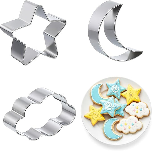 3 Pieces Star, Moon and Cloud Cookie Cutters, Stainless Steel Cute Cookie Cutters for Birthday Cake Cupcake Party Decorations