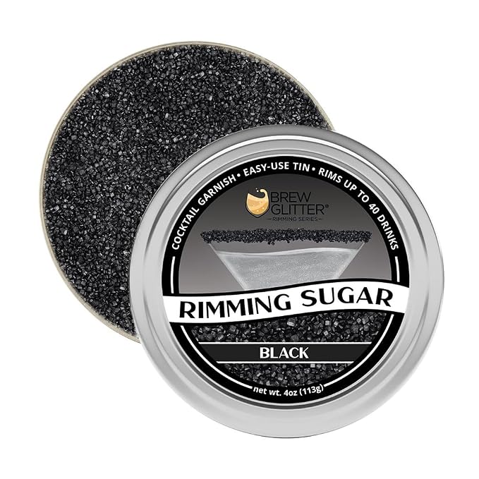 Brew Glitter - Black Rimming Sugar (4oz, 1x Bar Tin) Cocktail Garnish for Mixed Drinks & Refreshments