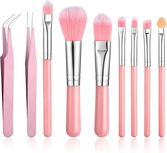 9 Pieces Candy Cookie Decoration Brush, Cake Decorating Tool Set Pastry Brush and Cake Decorating Brushes Stainless Steel Elbow and Straight Tweezers for Baking Fondant DIY Cakes Sugar(Pink Color)