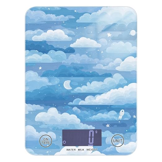 Food Scale Kitchen Scale Food Weight Scales Digital Weight Grams and Ounces Small Electronic Food Scale for Baking Cooking Blue Gradient Cloud and Stars