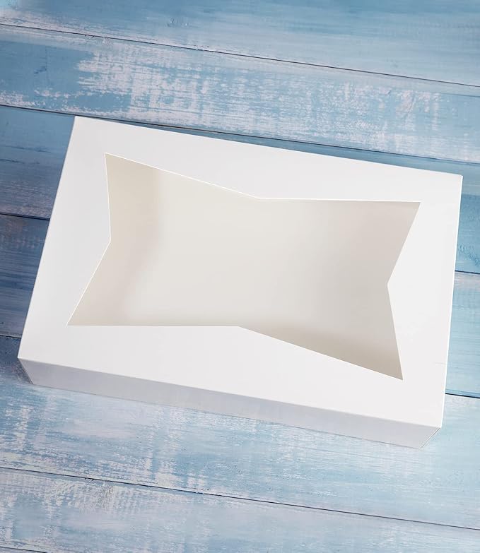 15-Pack 10inch White Pastry Bakery Cookie Box,10x7.75x2.5inch Large Donuts,Muffins,Cookies Boxes with PVC Window - Auto-Pop up Paper Box Nature Cardboard Take Out Container,Pack of 15
