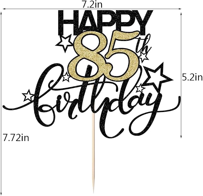 Happy Birthday Cake Topper,Black font Golden Numbers 85th Birthday Cake Decoration，Hello 85, Cheers to 85 Years/85th Anniversary ，85 & Fabulous Party Decoration