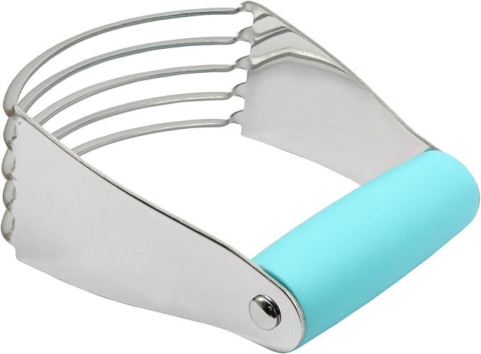 Pastry Shortening Blender Cutter,Stainless Steel Dough Masher for Butter Biscuit,Baking Kneading Dough for Flakier and Fluffier Pie Crusts/Almond(Turquoise)