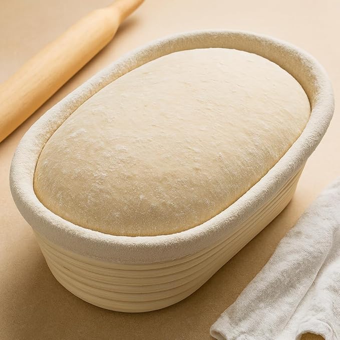 Saint Germain Bakery Premium Round Bread Banneton Basket with Liner - Perfect Brotform Proofing Basket for Making Beautiful Bread (10 inch Oval)