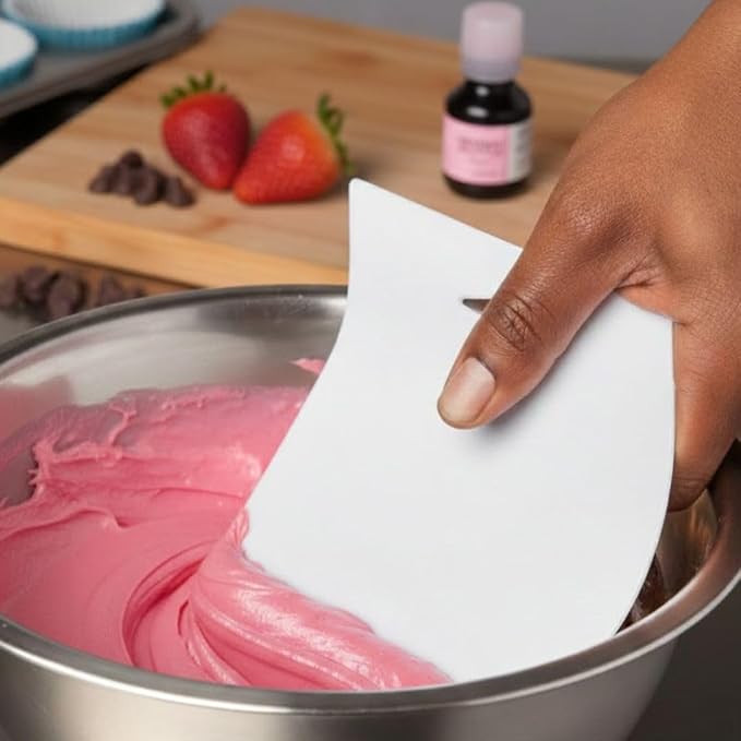 Soro Essentials- 7-1/2" x 4-3/4" Dough Scrapers White Color Plastic Set of 6- Food Safe Plastic Bowl Scraper Sharp Edge Scraper Bench Scraper Bakeware Decorating Tools Sculpting Modelling Tools