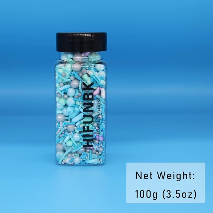 Sea World Sprinkles For Cake Decorating,Edible Mix Fish Sea Horse Starfish Shell Dragee For Kids Birthday Party, Blue Color Sugar Pearl For Topping Cake Cupcake Cookie Icecream, By HIFUNBK