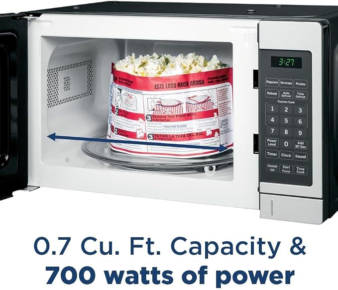 GE GCST07N1WSS Countertop Microwave Oven 700-watt Compact 0.7 Cu Ft Stainless Steel Bundle with 2 YR CPS Enhanced Protection Pack and Deco Chef Pair of Red Heat Resistant Oven Mitt