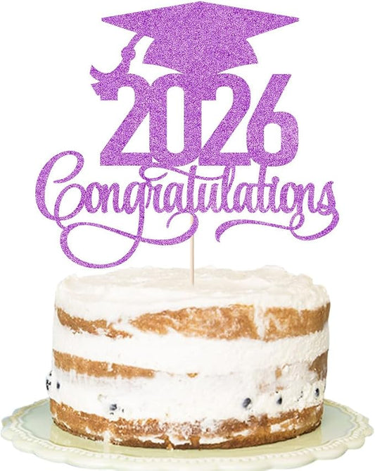 Glitter 2026 Congratulations Graduation Cake Topper,Congrats Grad Cake Decor - 2026 High School/College/Senior Graduation Party Decorations Supplies (2026Congratulations purple)