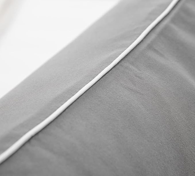 DAUAOTO Euro Shams 26"x26" Square Pillow Cushion Cover 2 Pieces Set Microfiber (Gray with Decorative White Piping)