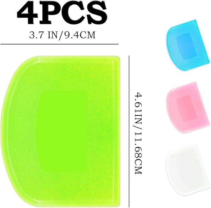 4 PCS Dough Scrapers, Pastry Baking Bench Dough Scraper, Plastic Dough Scraper, Bowl Scrapers, Cutter Tool for Cake Decorating, 4.7x3.7-IN/12x9.5 CM