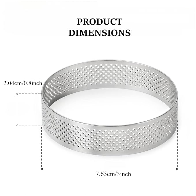 3Inch Tart Rings for Baking Stainless Steel Nonstick & Vented Tart Molds,Perforated Pastry Molds,Rust-Proof,Easy Release Crusts,Fruit Tarts, Pie Crusts & French Dessert Tart Pans for Home Bakers