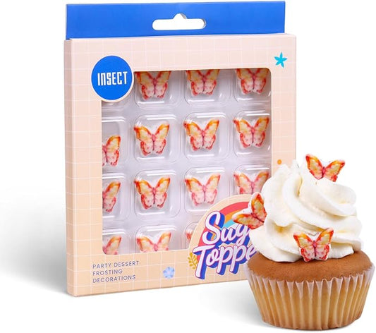 Edible Royal Icing Butterflies, Orange Butterfly Cake Decorations, 16 Pcs Butterflies Cupcake Toppers for Baking, Perfect for Cake, Ice Cream, Cupcakes, Cookies, and Cakesicles