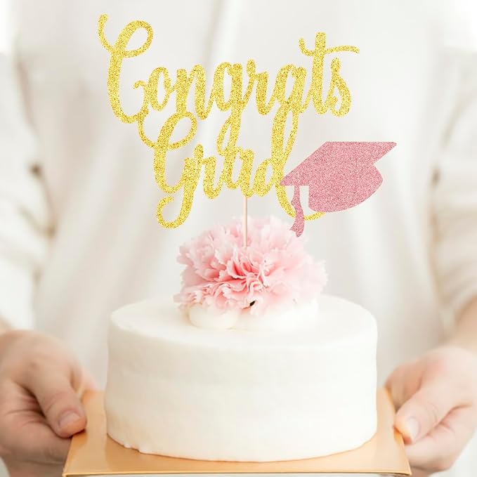 Congrats Grad Cake Topper,2026 Graduation Cake Topper, Congrats Grad Decorations,2026 High School/College/Senior Graduation Party Decorations Supplies. (Congrats Grad Gold rose gold)